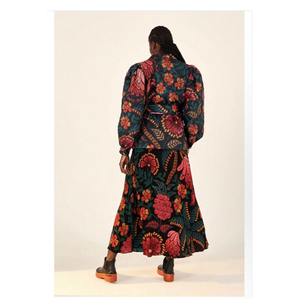 Farm Rio Flowerdoscopic Flower Belted Puffer Coat Size Small - Picture 3 of 11